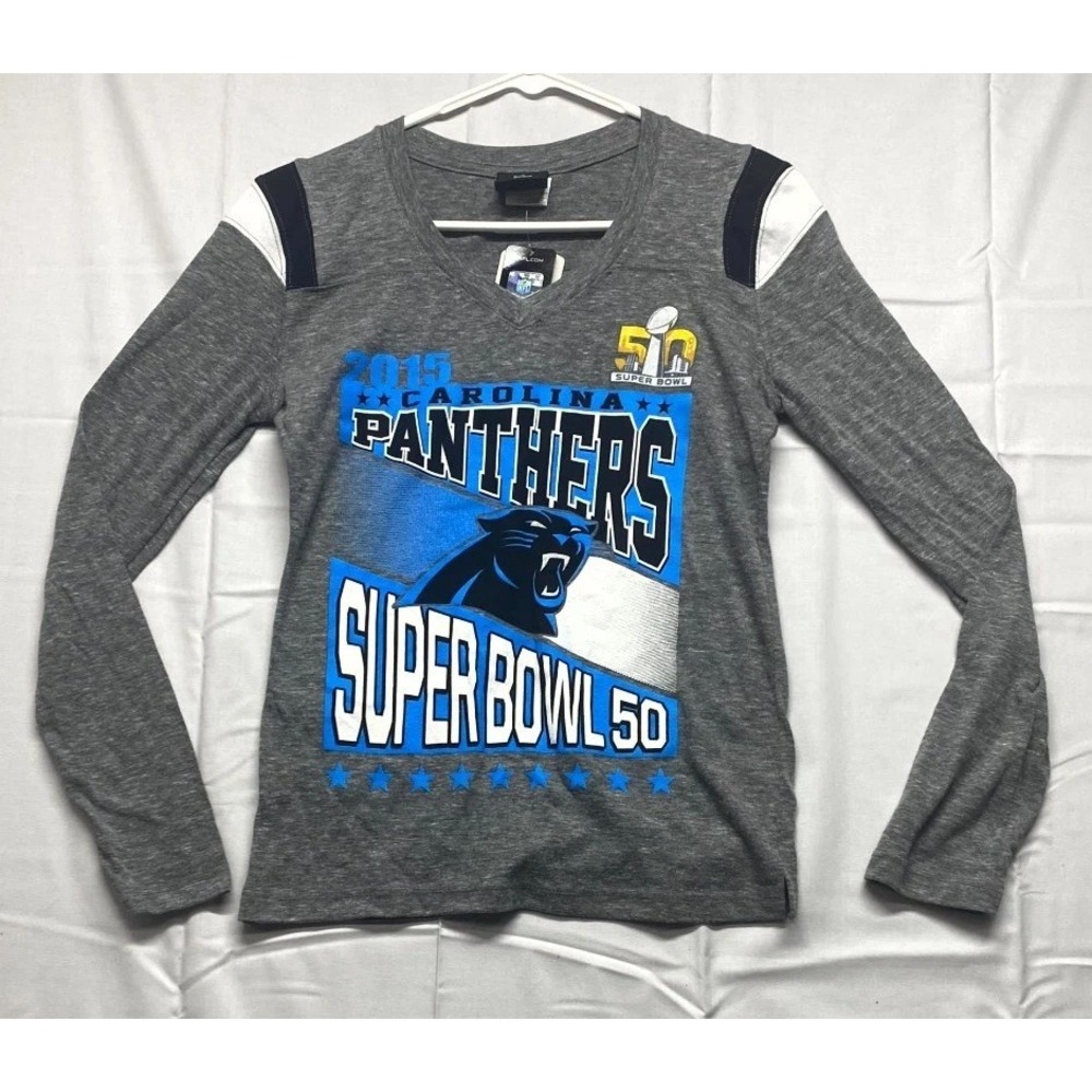 Carolina Panthers Shirt Womens S Gray Graphic Print NFL Super Bowl 50 Football